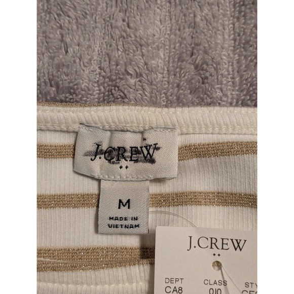 J Crew Striped Boat Neck Long Sleeve Top Shirt White Gold Metallic Sz M NWT $80 - Picture 10 of 10